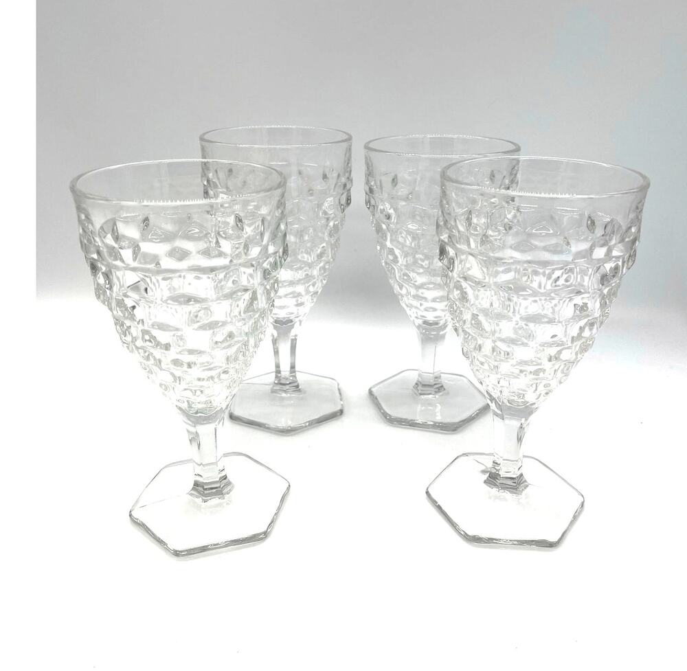 Vintage Fostoria American Set of 4 Clear Stemmed Glass Water Goblets 6 7/8"